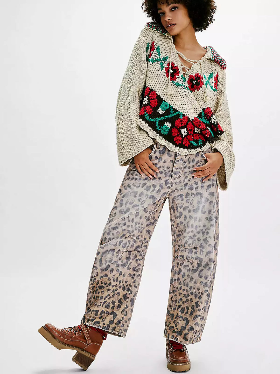 Stasia - Leopard Print Barrel Jeans