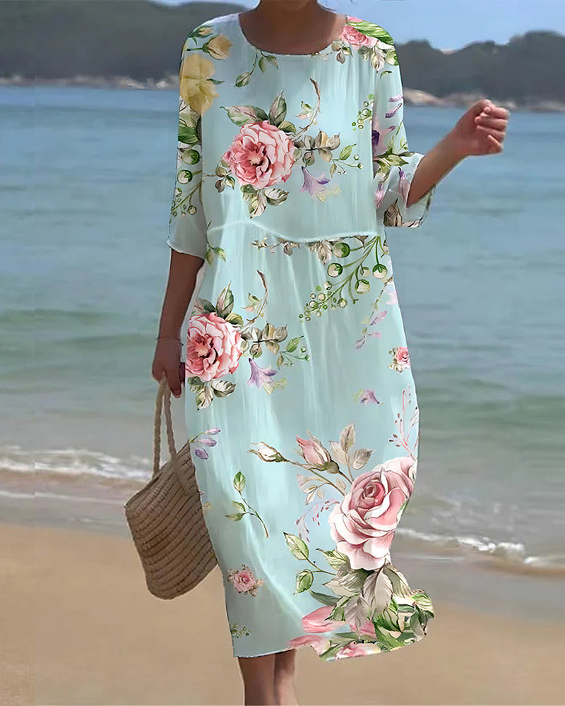 Rosa - Elegant Floral Tummy-Coverage Dress