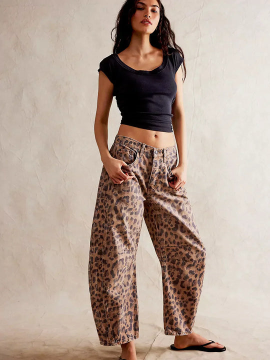 Stasia - Leopard Print Barrel Jeans