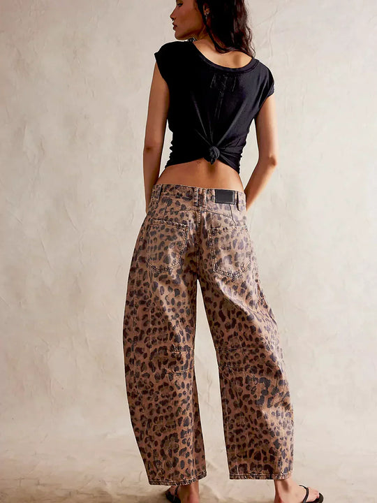 Stasia - Leopard Print Barrel Jeans