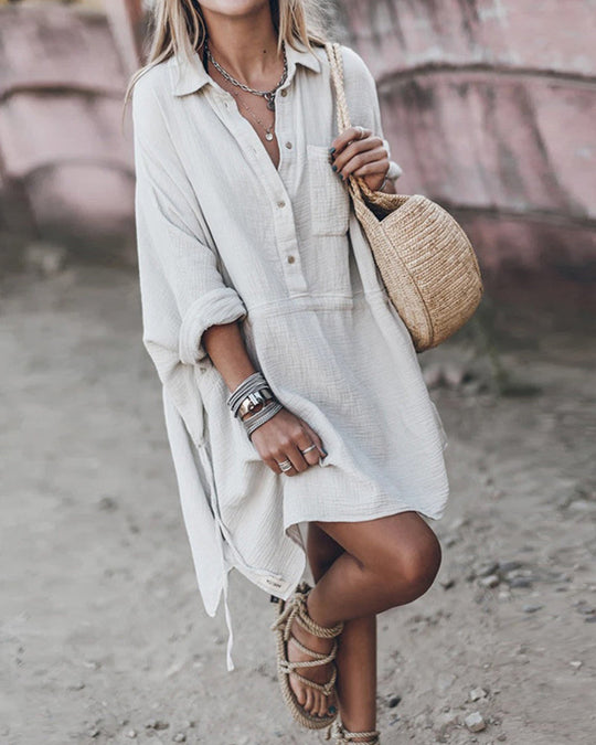 Haylie - Chic Shirt Dress in Cotton Blend