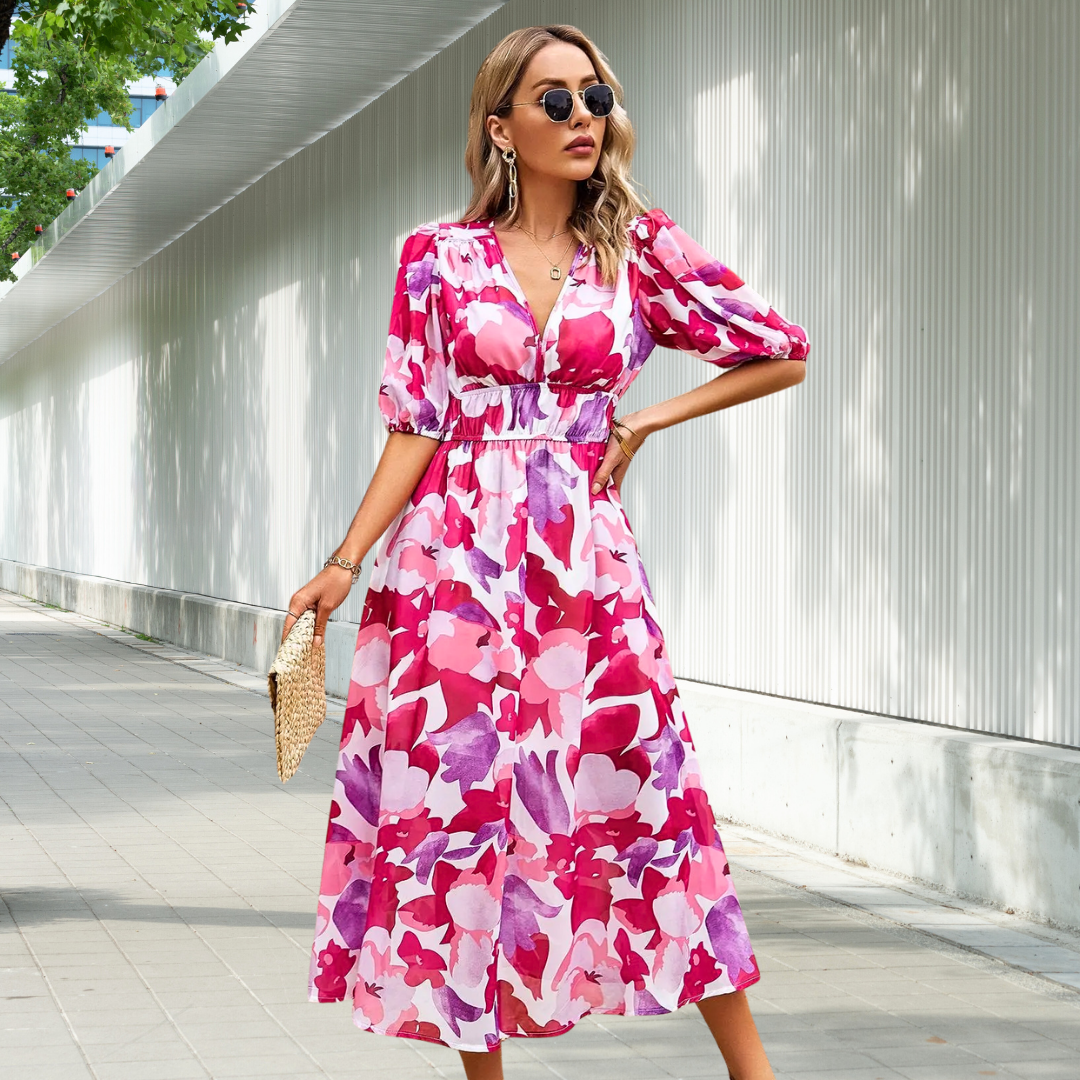 Alicia - Timeless Midi Dress with Puff Sleeves