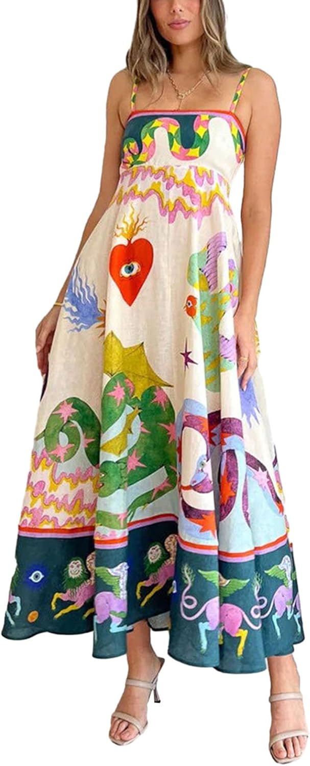 Miley - Floral Boho Spaghetti Strap Maxi Dress