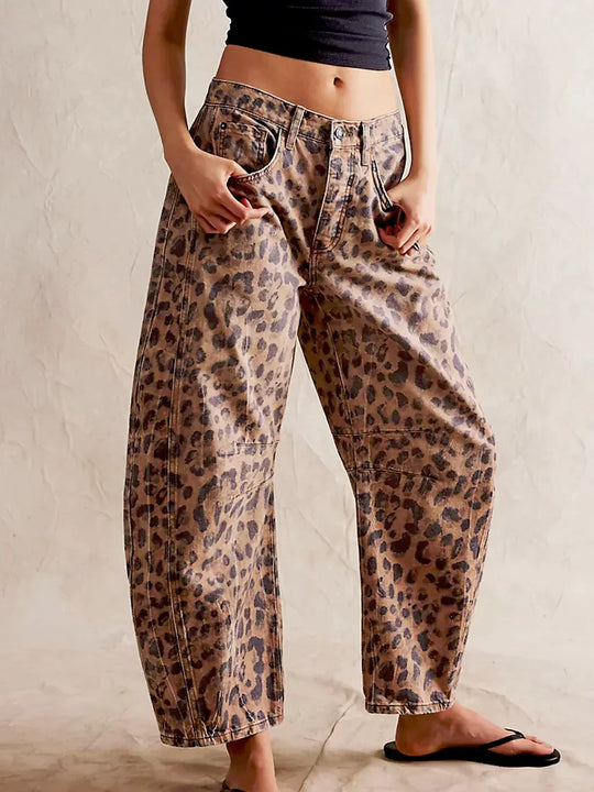 Stasia - Leopard Print Barrel Jeans