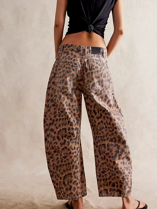 Stasia - Leopard Print Barrel Jeans