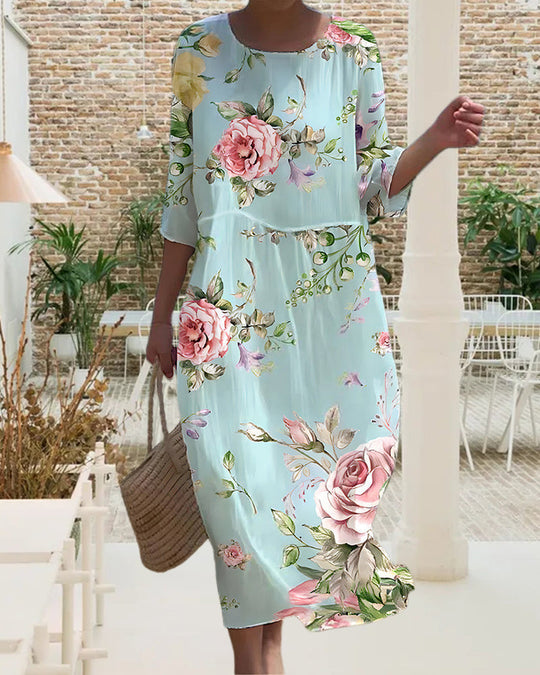 Rosa - Elegant Floral Tummy-Coverage Dress